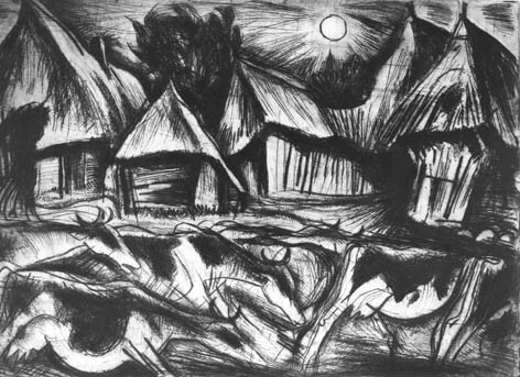 Koeien door het dorp (Orvolte)